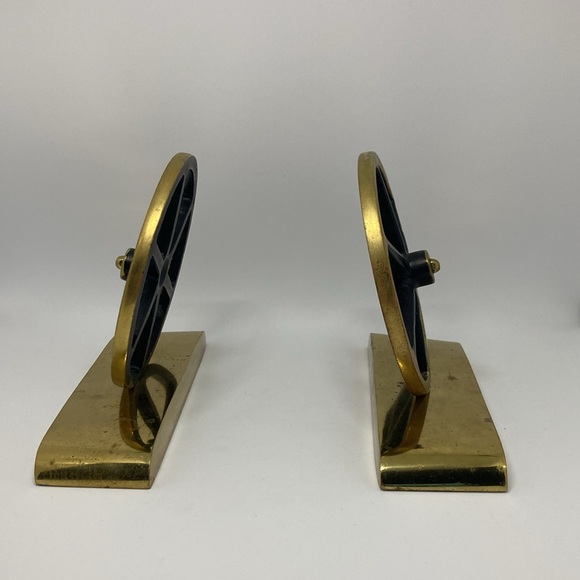 1960 Virginia Metal Works Polished Brass Wagon Wheel Bookends - Picture 7 of 13